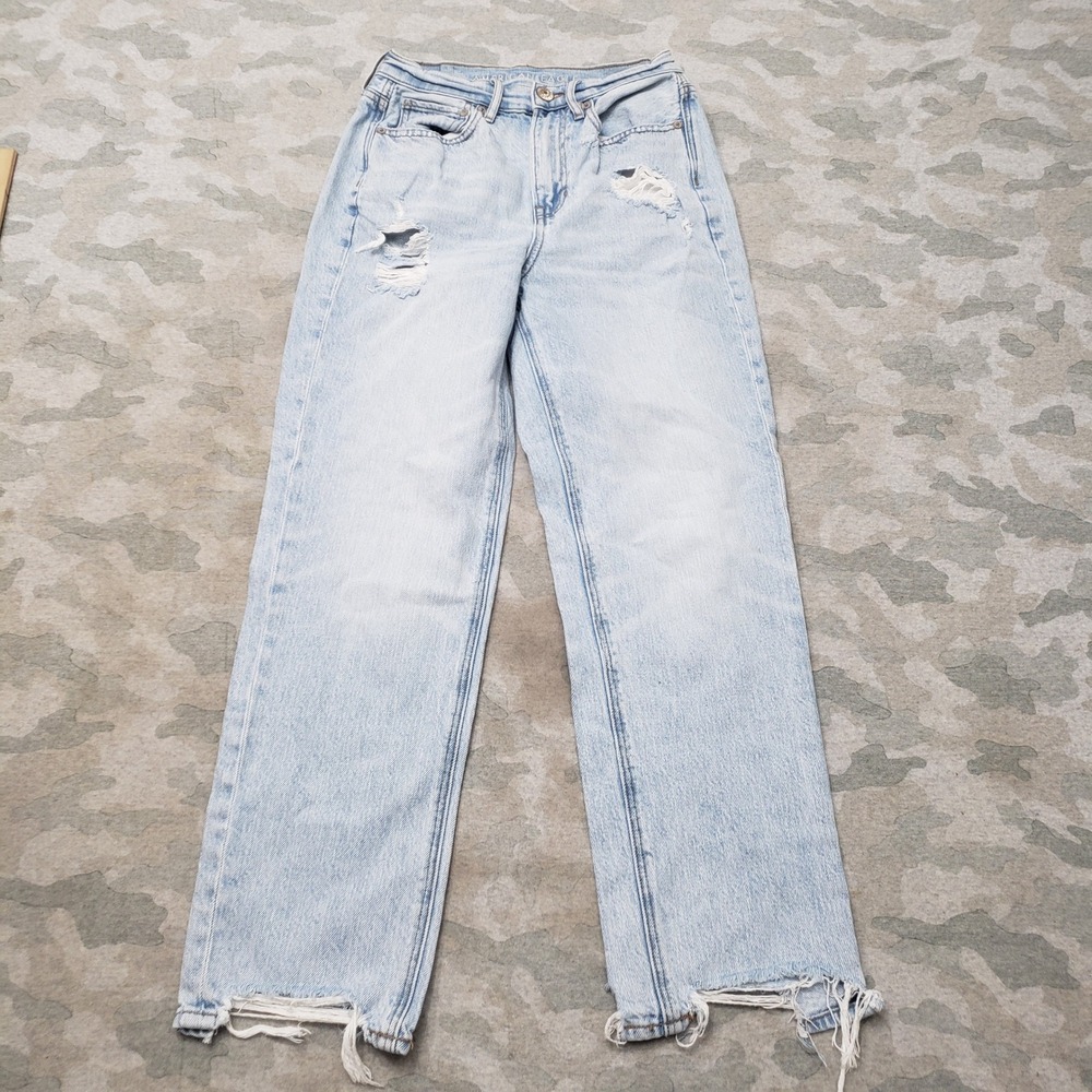American Eagle Boyfriend Jean Women 2 Blue Distressed High Rise Denim Light Wash